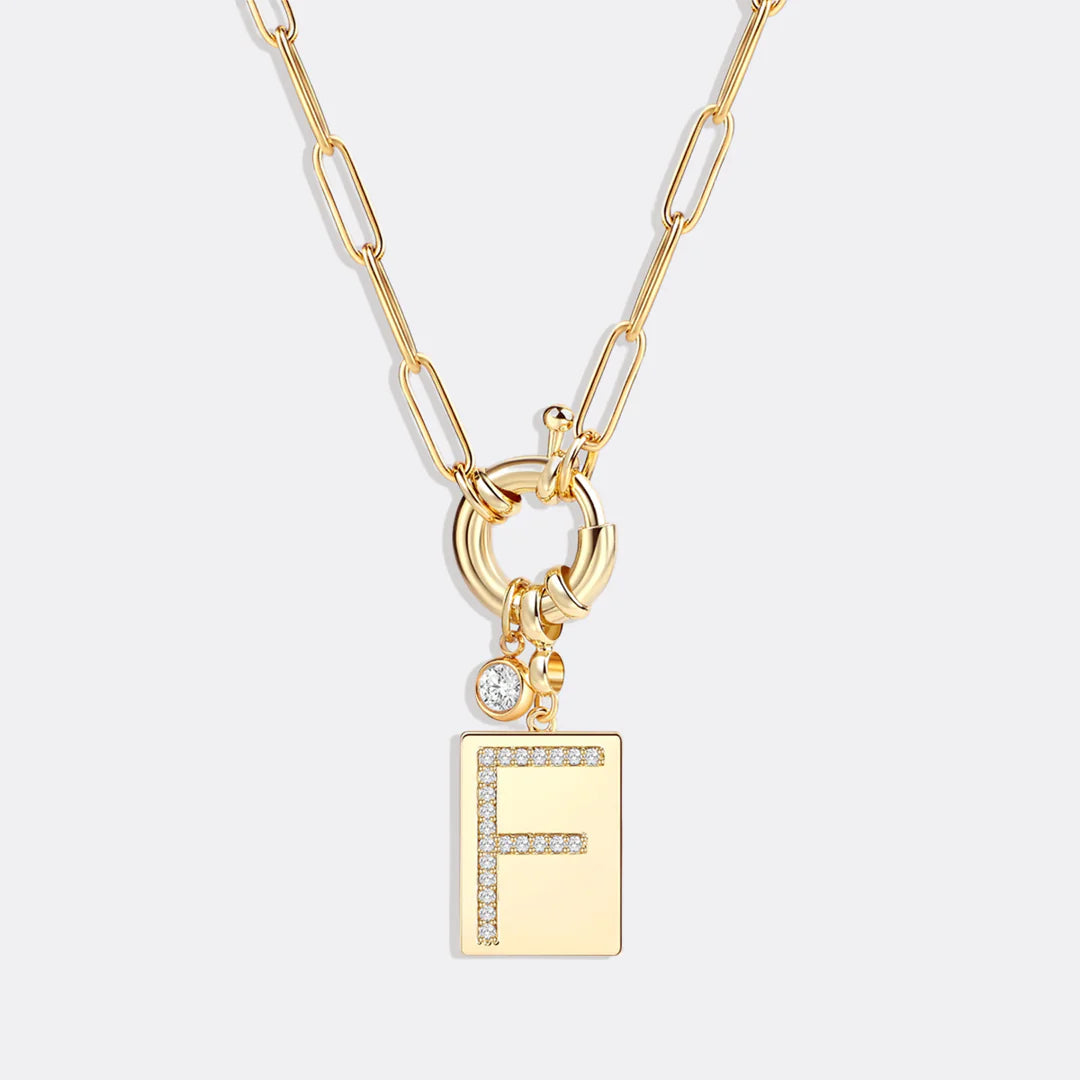 Pave Initial Pendant Necklace with Paperclip Chain