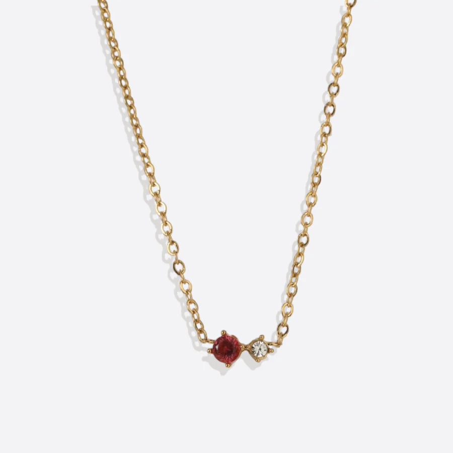 Dainty Birthstone Solitaire Necklace with Diamond Accent