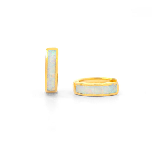 Opal Inlay Huggie Earrings