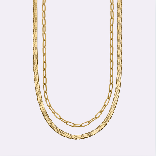 Herringbone & Paperclip Chain Set