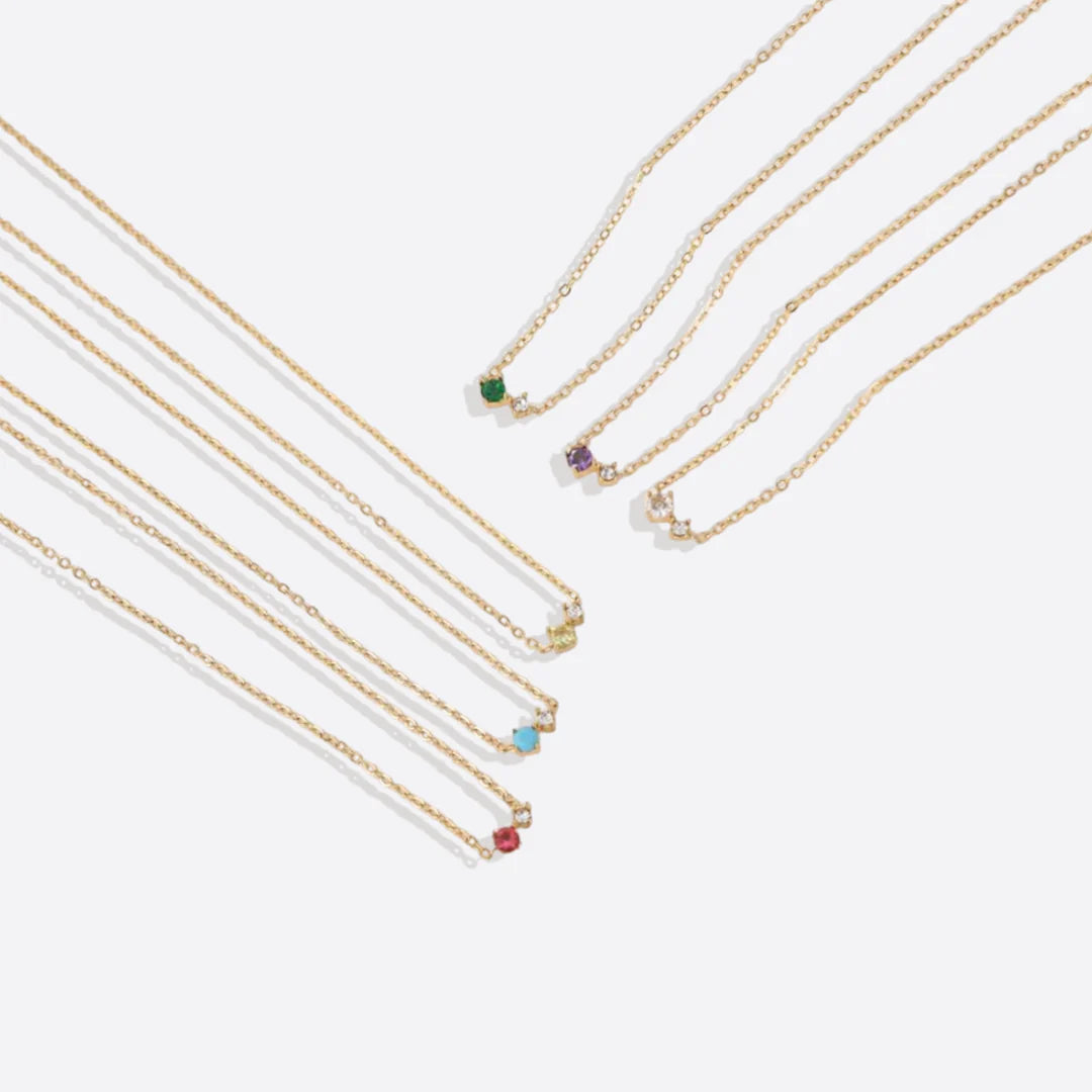 Dainty Birthstone Solitaire Necklace with Diamond Accent