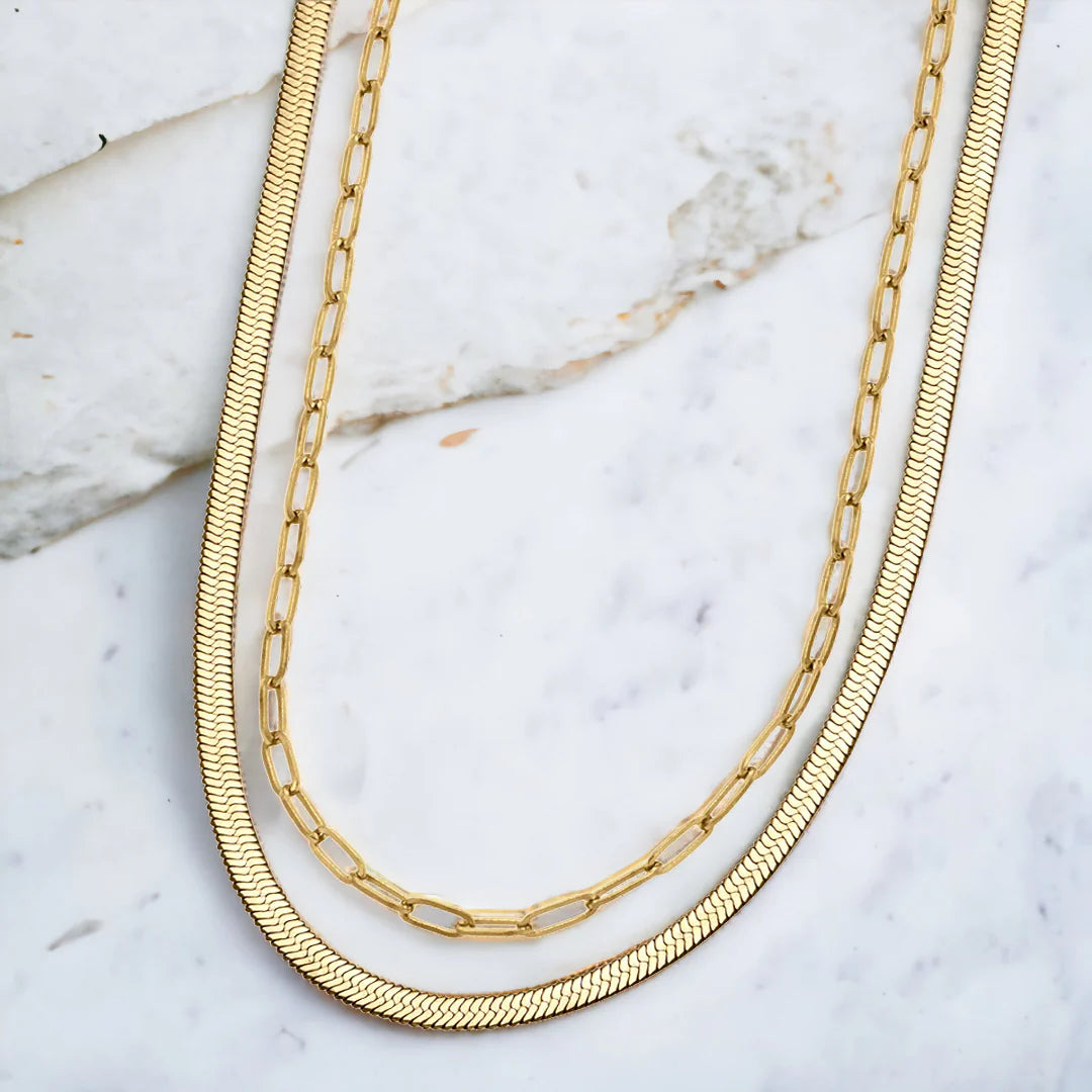 Herringbone & Paperclip Chain Set