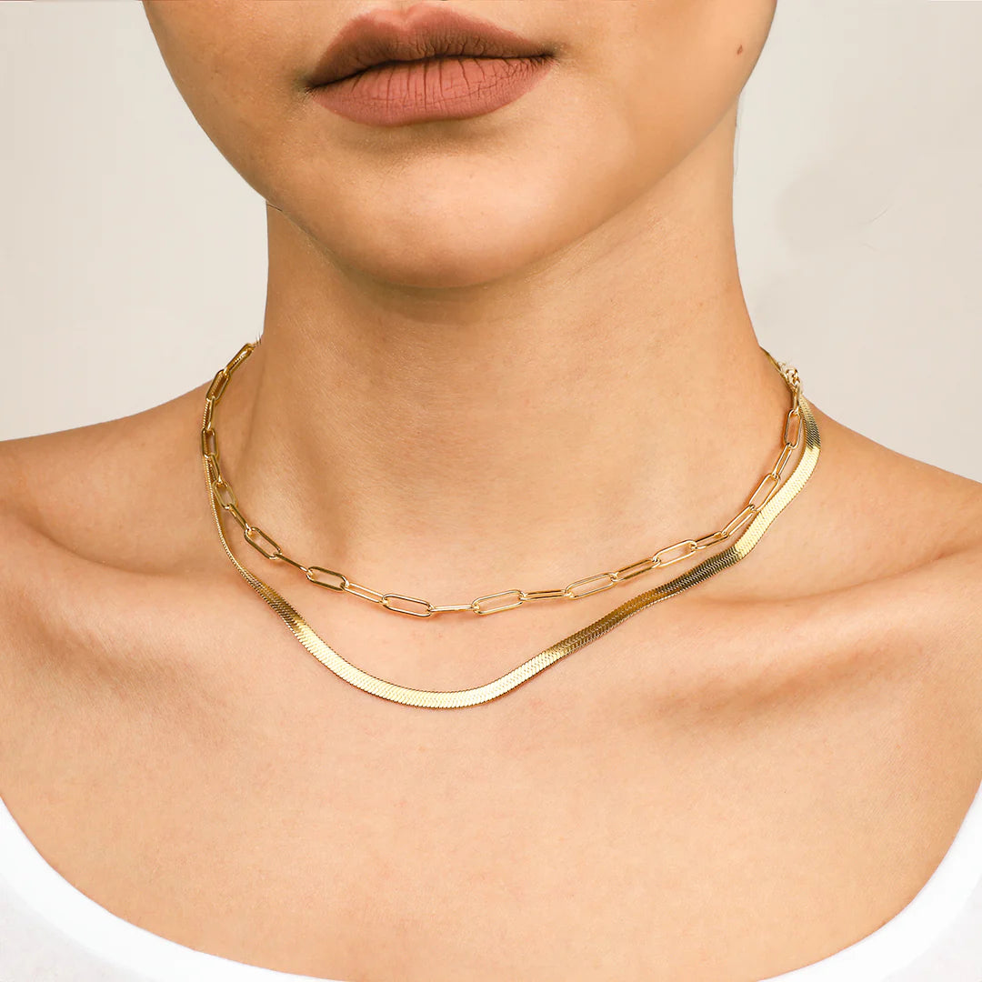 Herringbone & Paperclip Chain Set