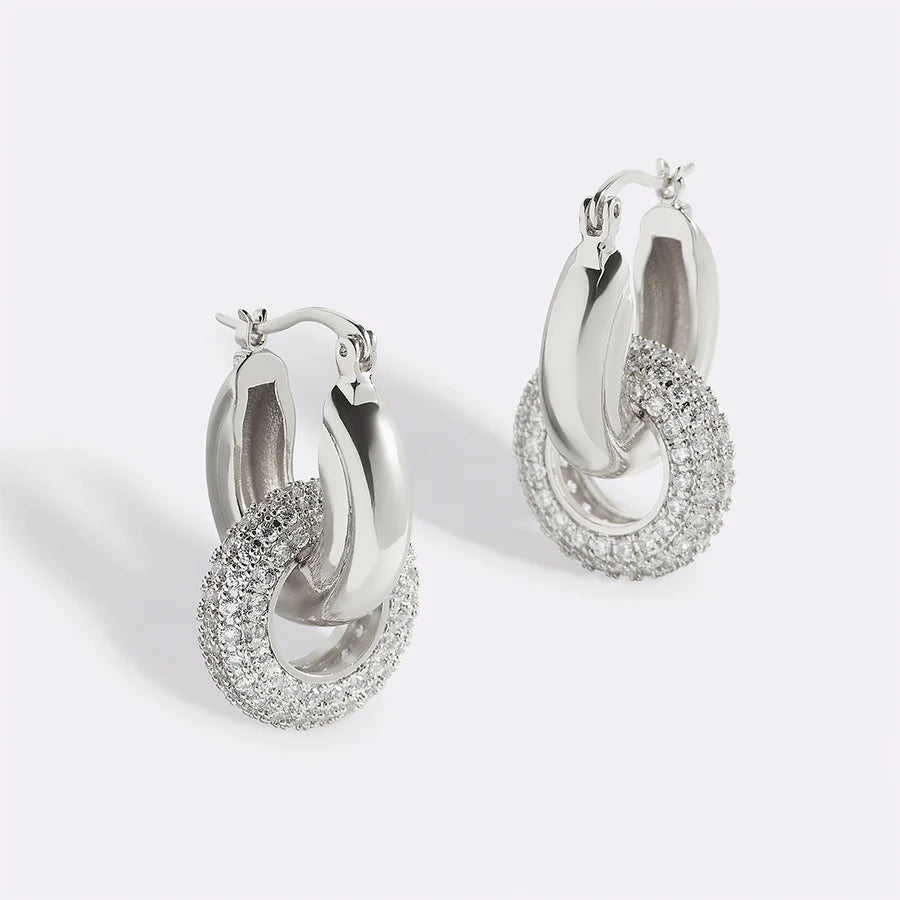 Pave Interlock Hoop Earrings