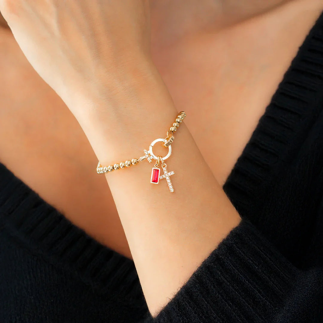 Birthstone Cross Charm Bracelet