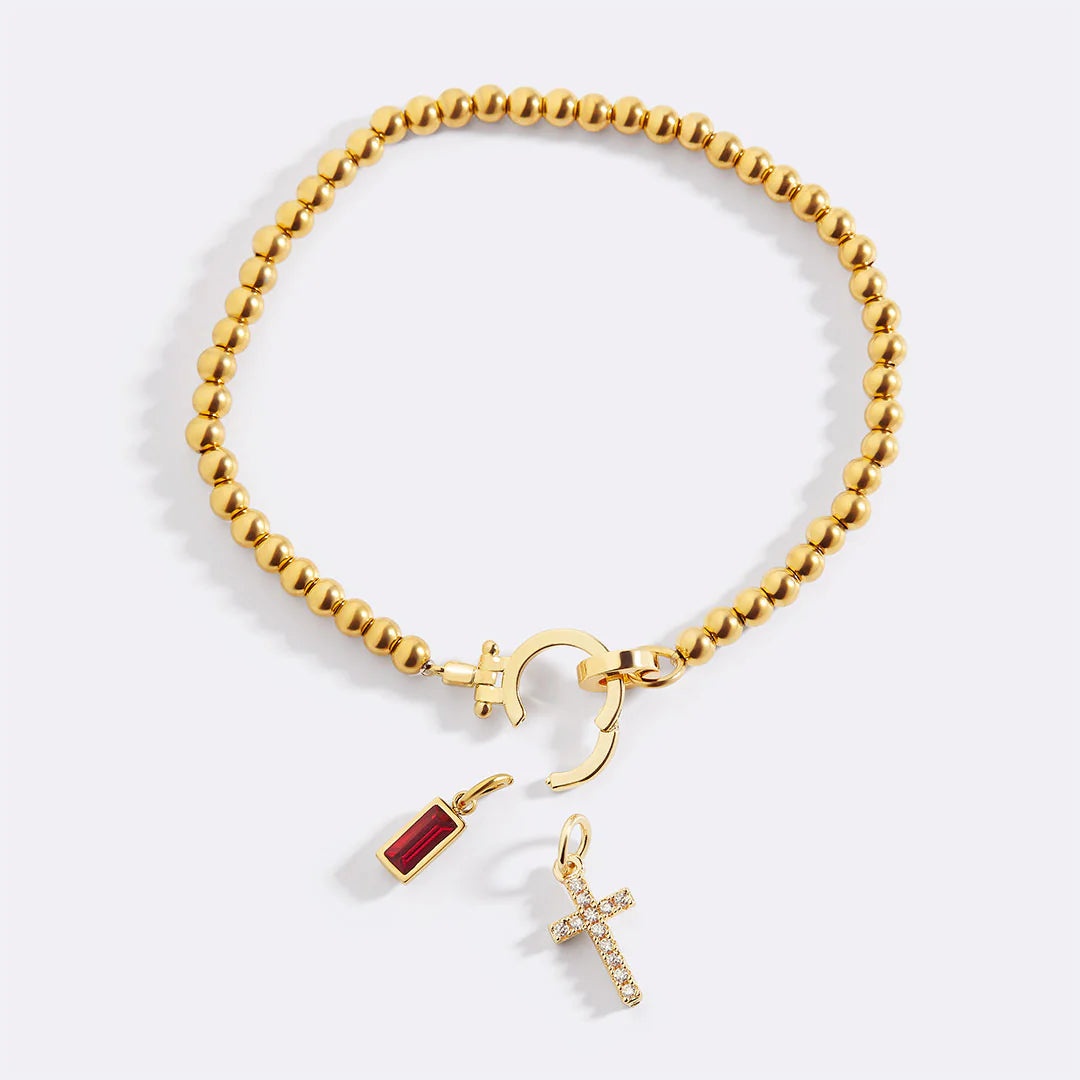 Birthstone Cross Charm Bracelet