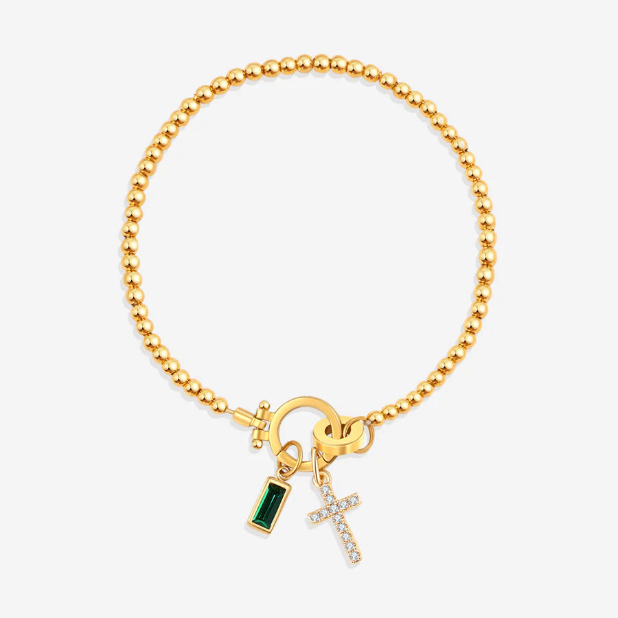 Birthstone Cross Charm Bracelet