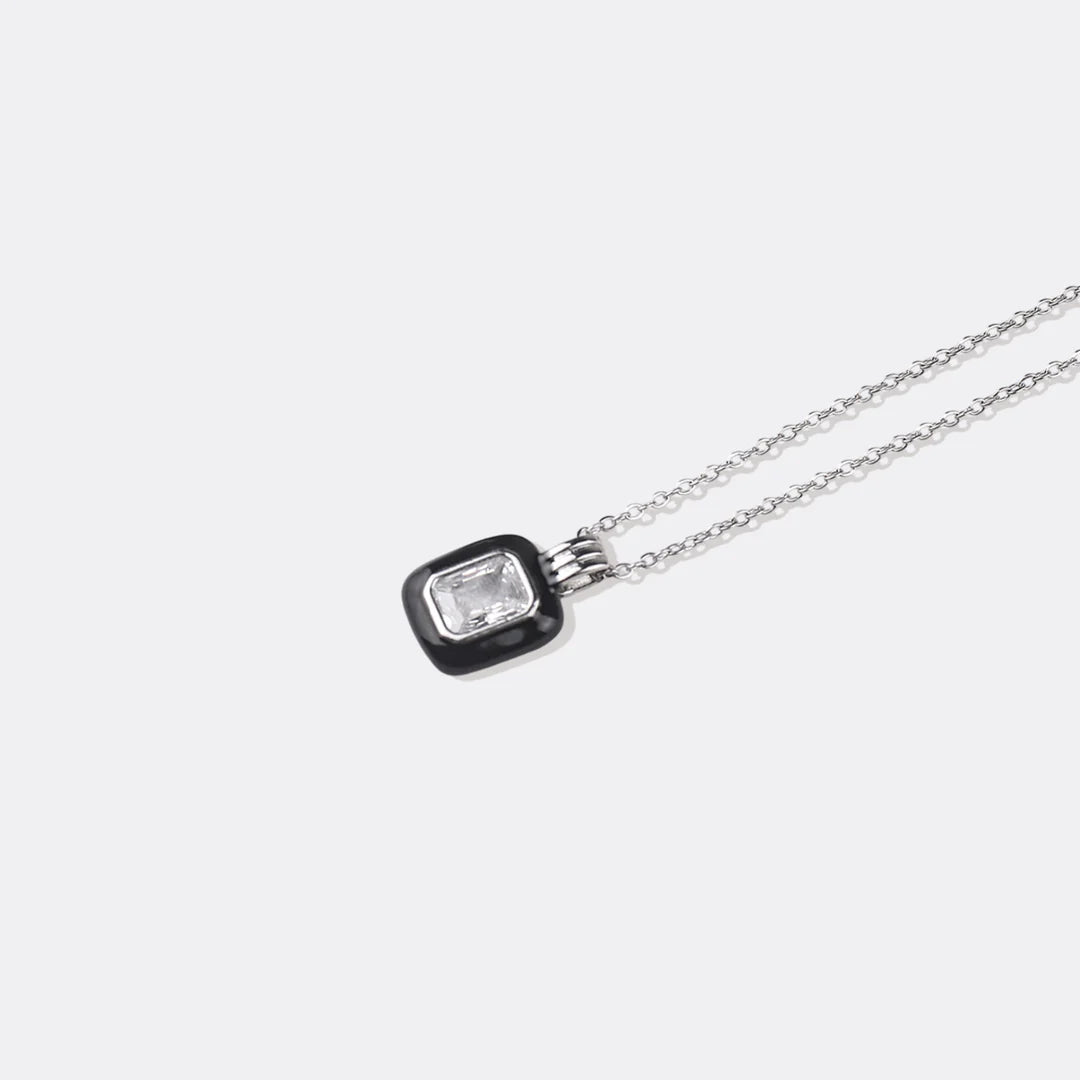 Emerald Cut Gemstone & Enamel Pendant Necklace