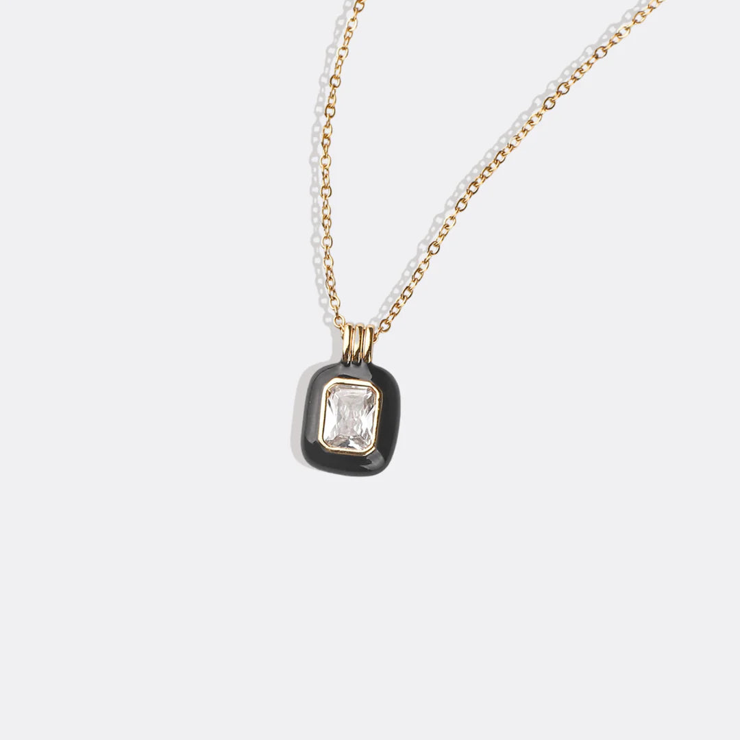 Emerald Cut Gemstone & Enamel Pendant Necklace