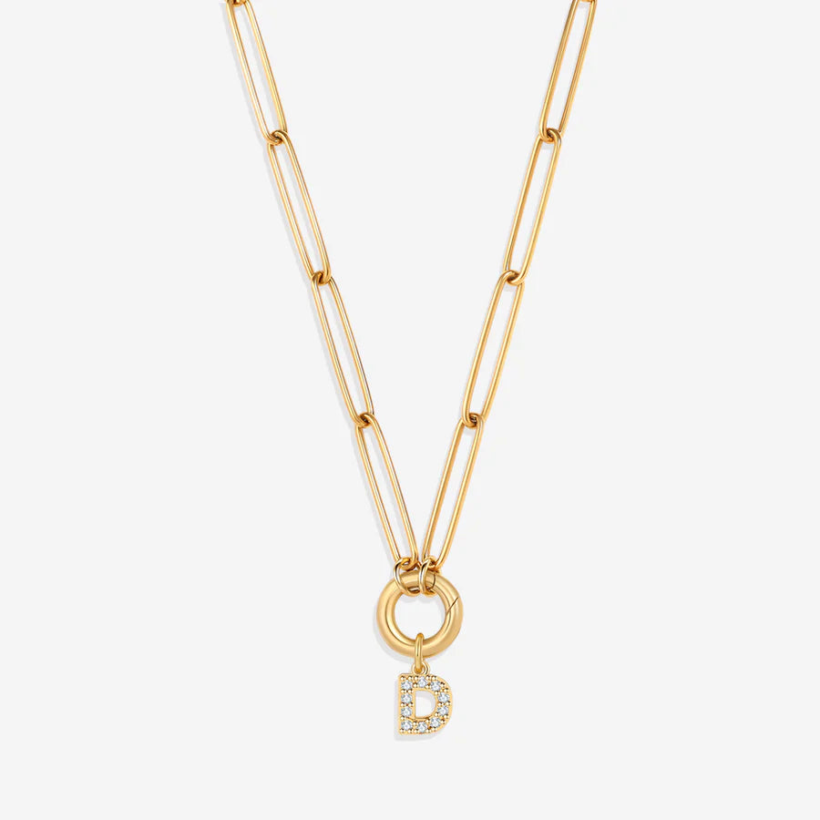 Pave Initial Charm with Charm Clasp Necklace