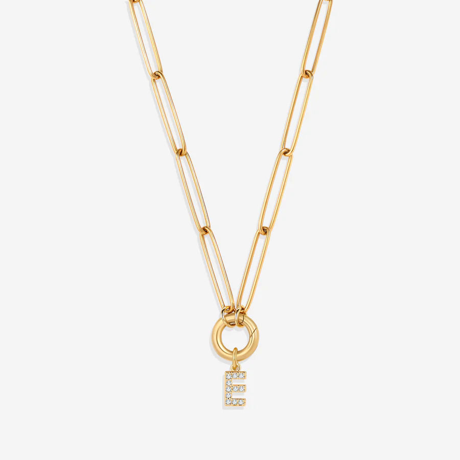 Pave Initial Charm with Charm Clasp Necklace