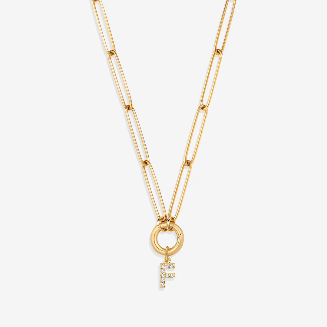 Pave Initial Charm with Charm Clasp Necklace