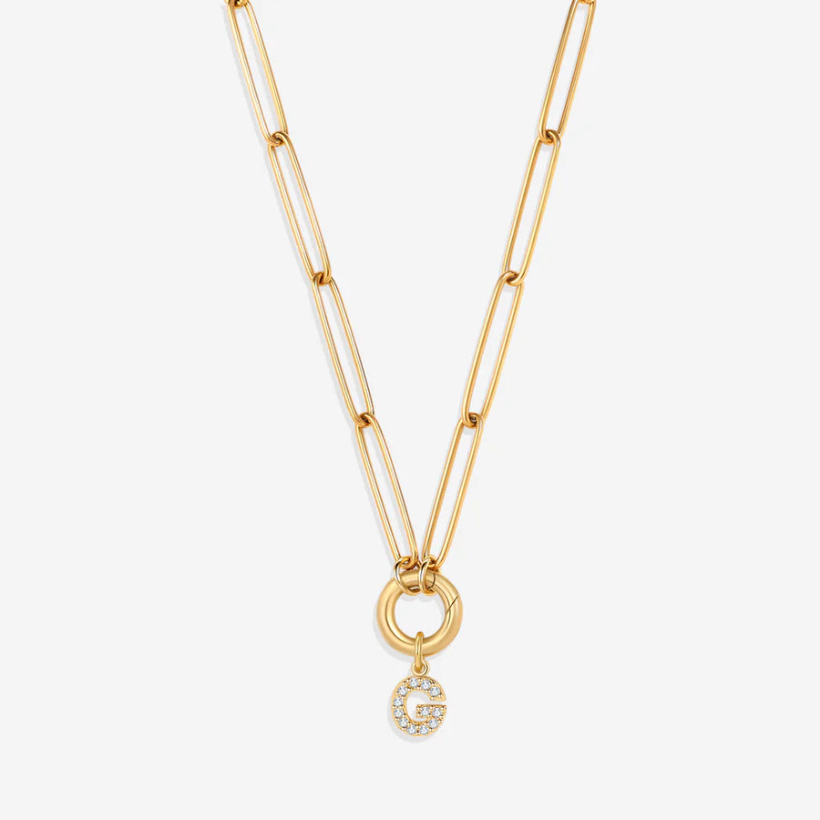 Pave Initial Charm with Charm Clasp Necklace