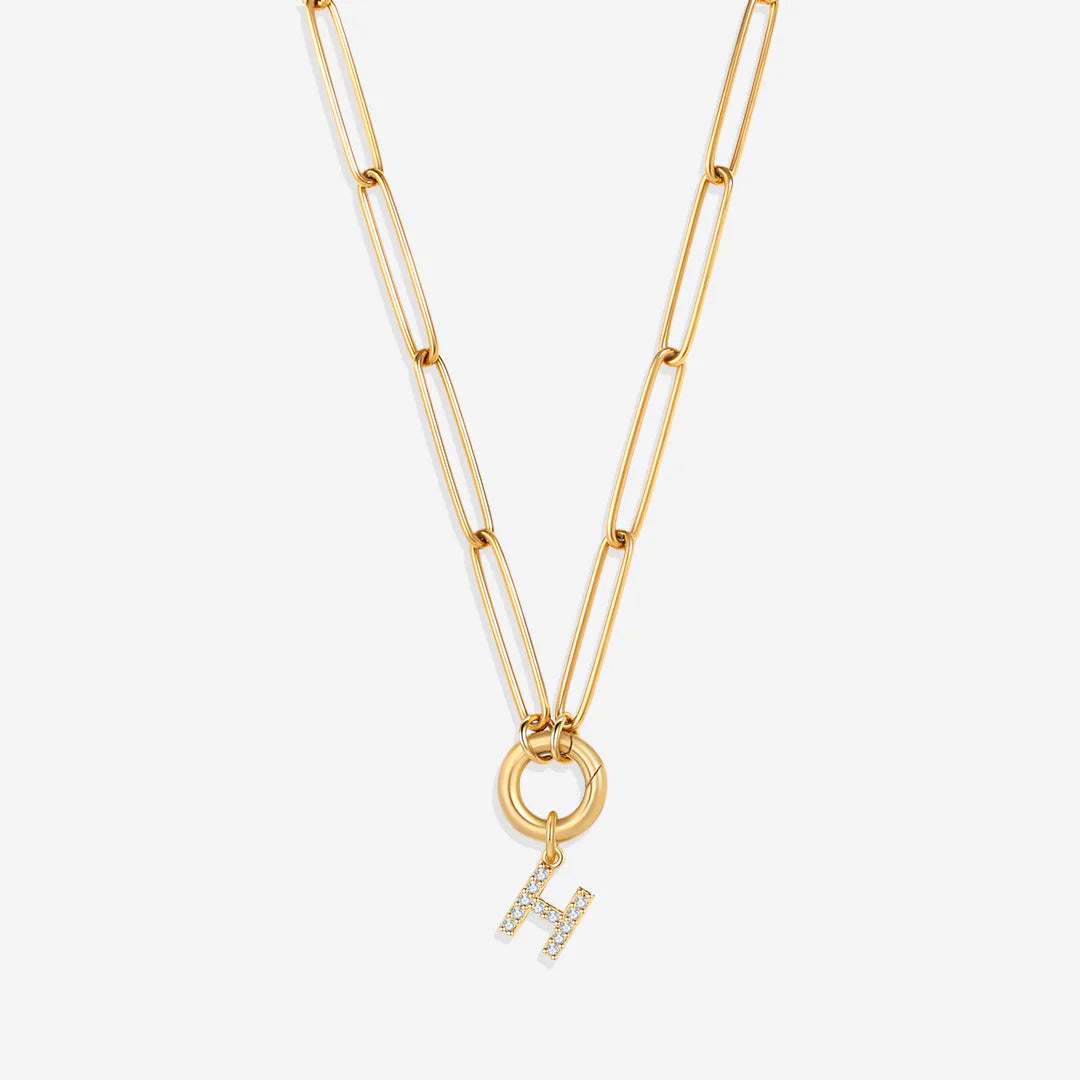 Pave Initial Charm with Charm Clasp Necklace