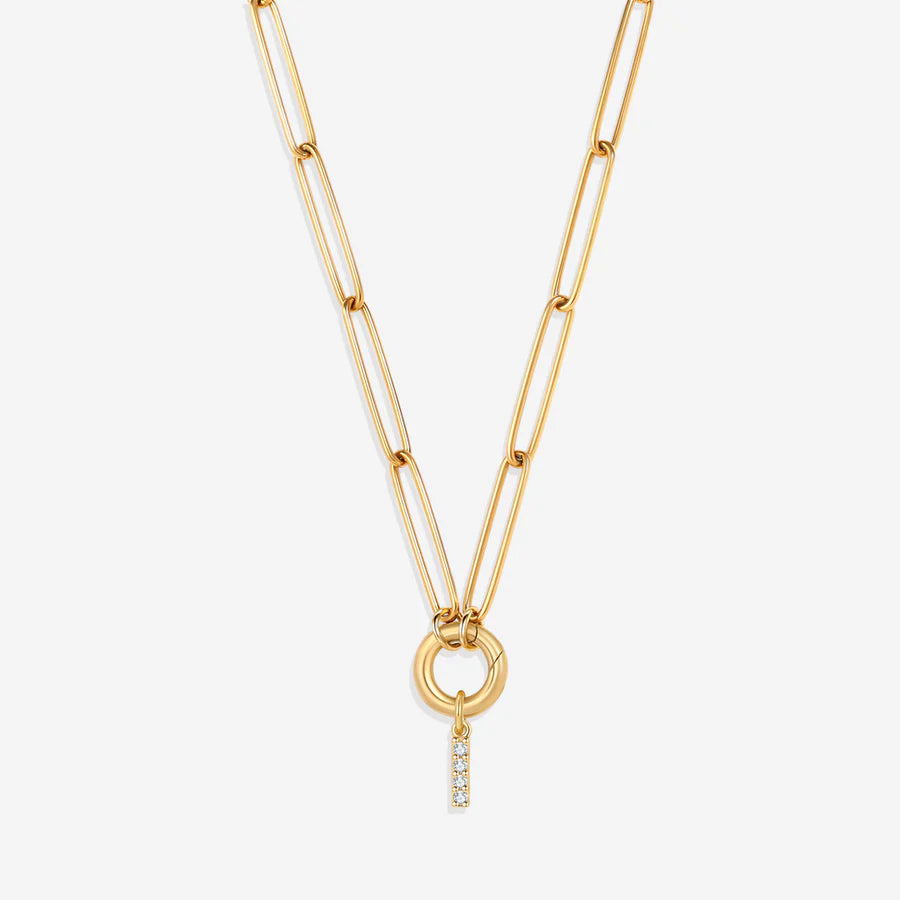 Pave Initial Charm with Charm Clasp Necklace
