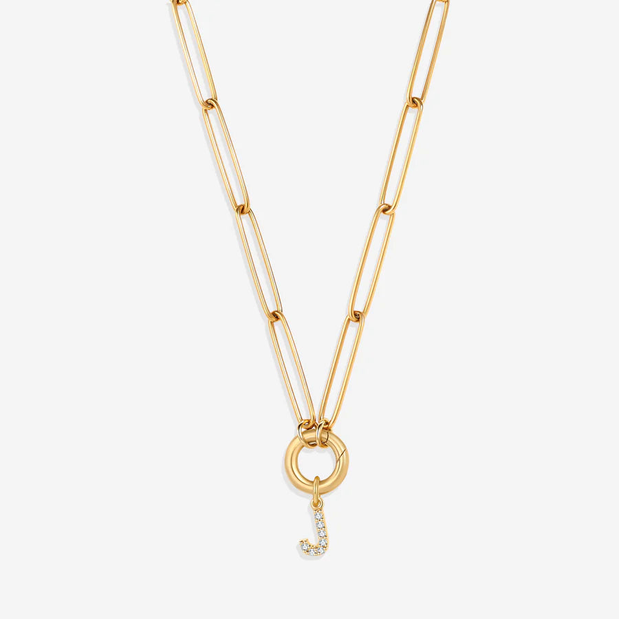 Pave Initial Charm with Charm Clasp Necklace