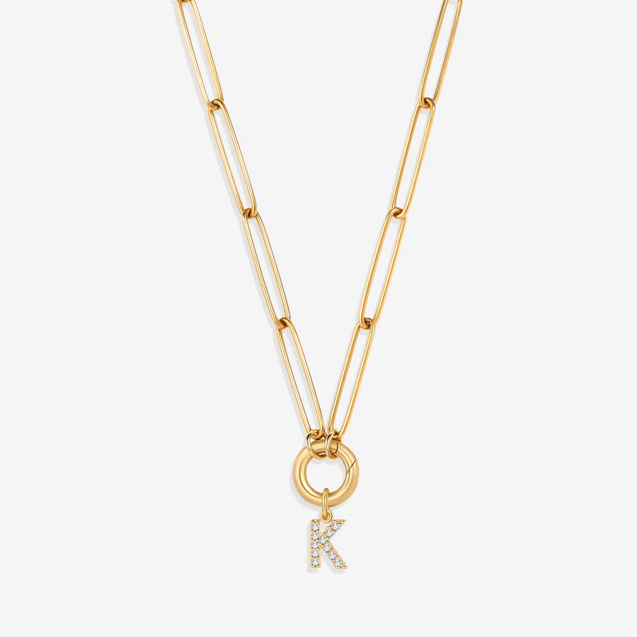 Pave Initial Charm with Charm Clasp Necklace
