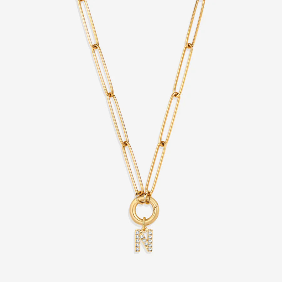 Pave Initial Charm with Charm Clasp Necklace