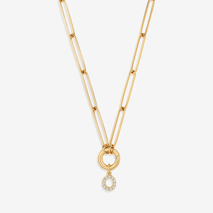 Pave Initial Charm with Charm Clasp Necklace