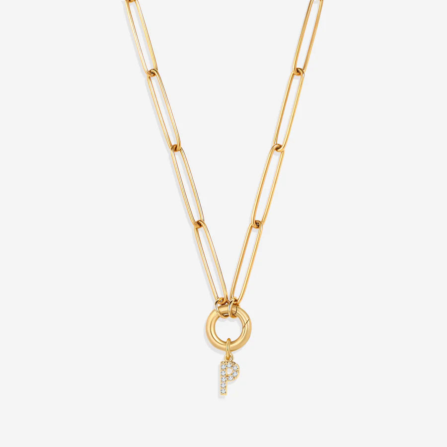 Pave Initial Charm with Charm Clasp Necklace