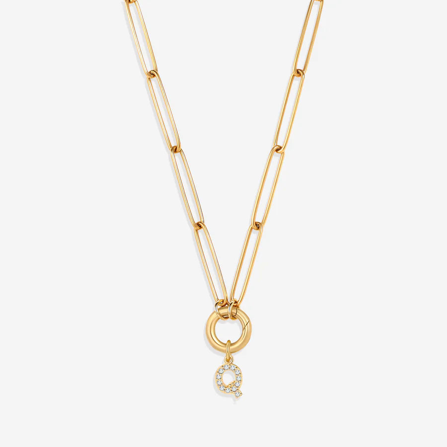 Pave Initial Charm with Charm Clasp Necklace