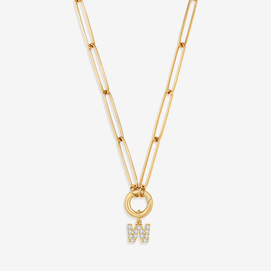 Pave Initial Charm with Charm Clasp Necklace