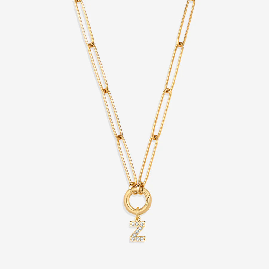 Pave Initial Charm with Charm Clasp Necklace