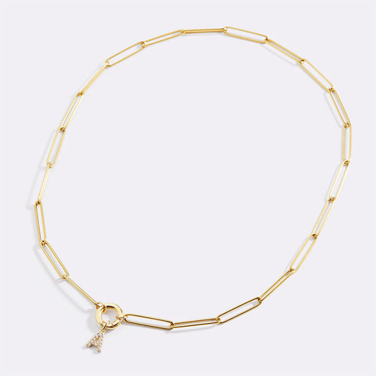 Pave Initial Charm with Charm Clasp Necklace